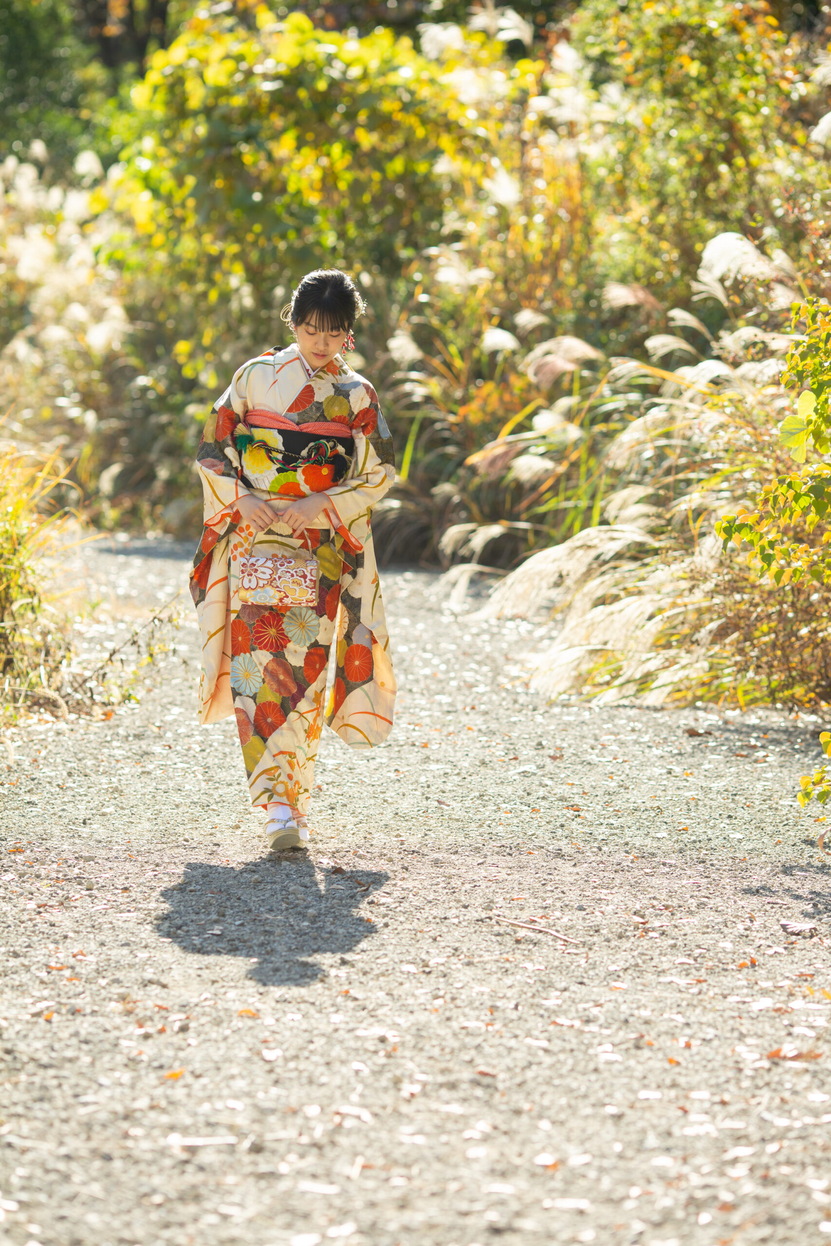 紅葉と冬の光　成人式振袖撮影-M13