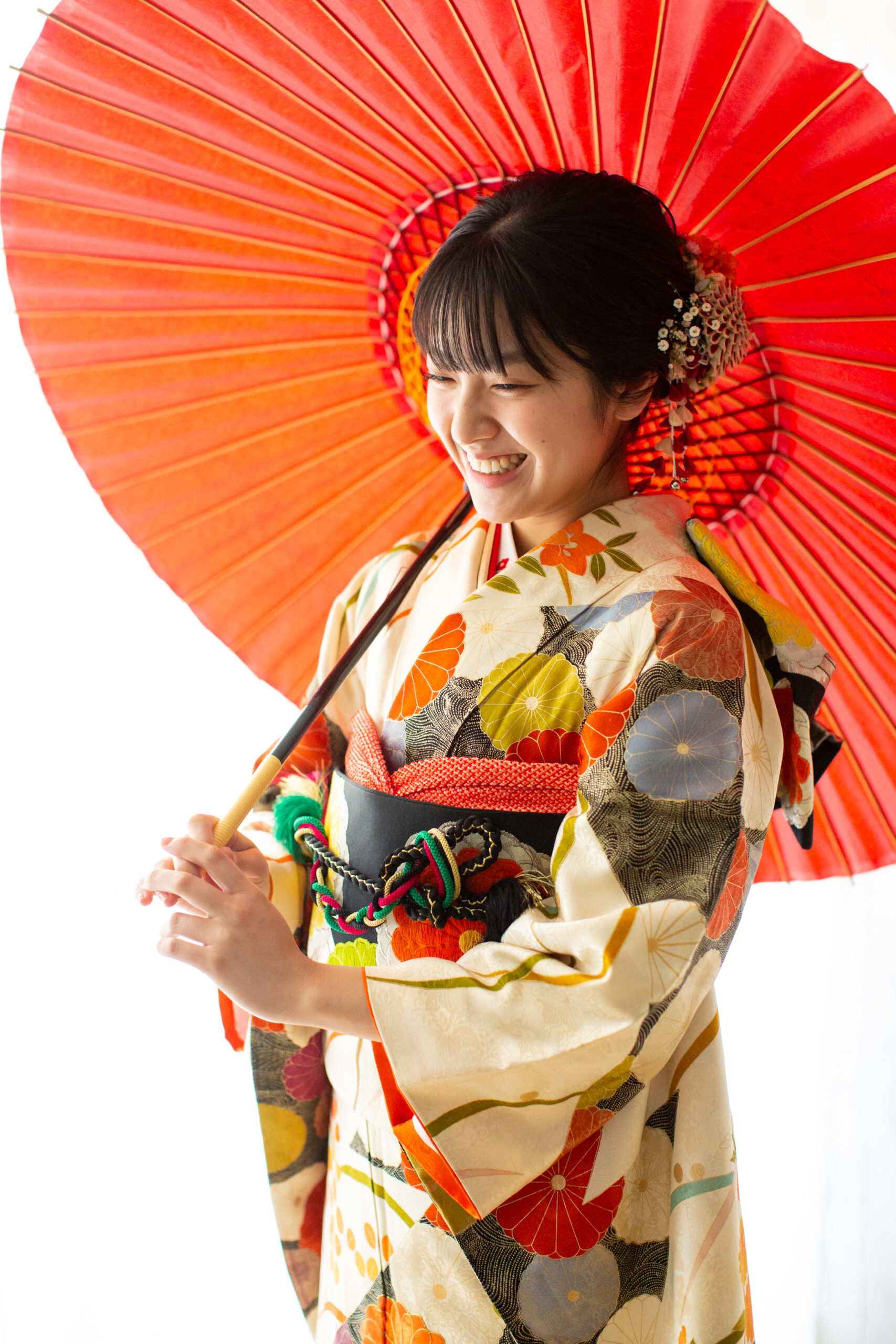 紅葉と冬の光　成人式振袖撮影-M7