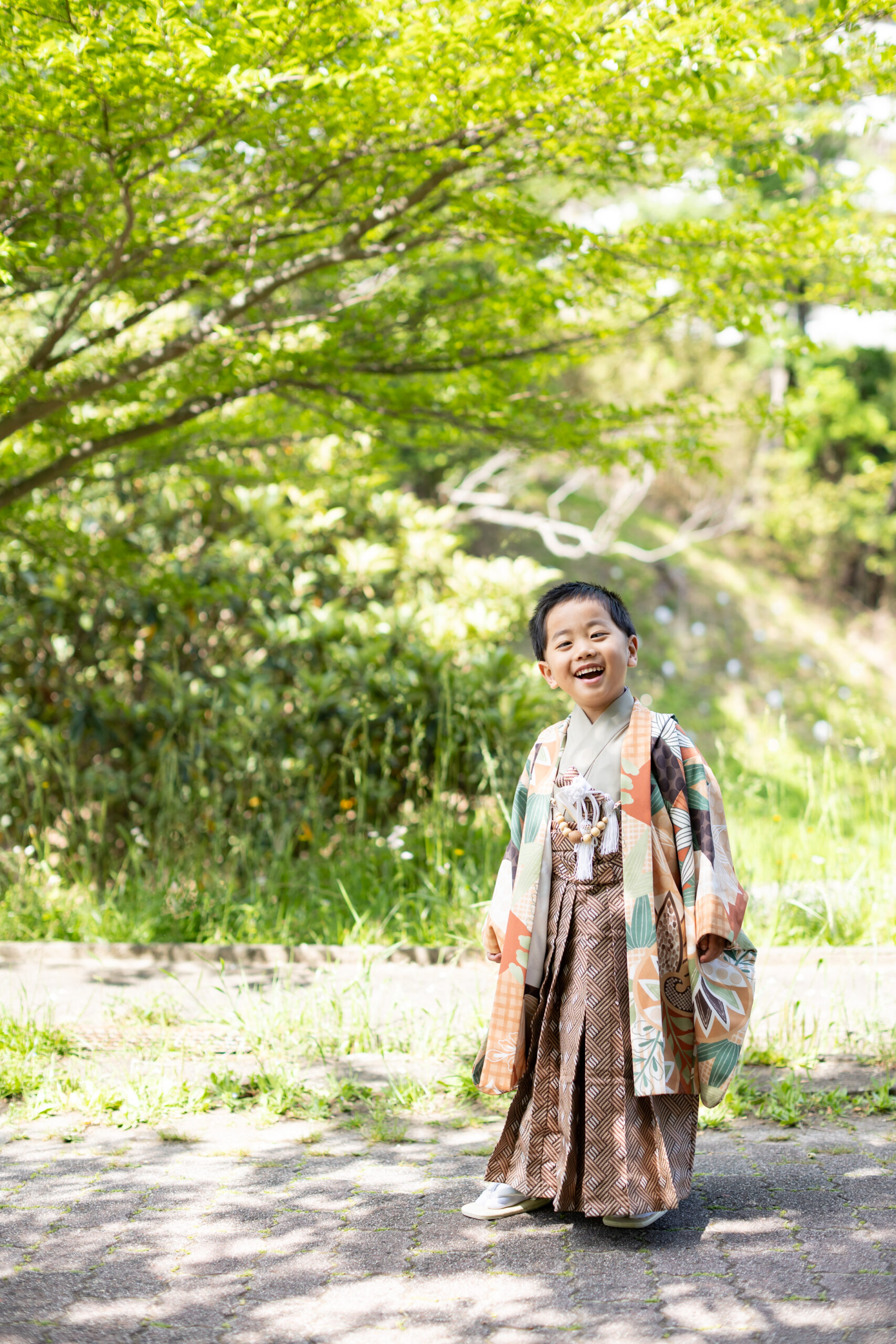 お兄ちゃんも着物を着て、華やかな三兄妹七五三-M3